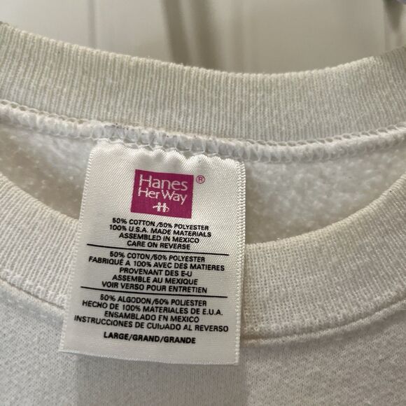 Hanes Her Way Vintage Christmas Village Crochet Cut Out White Sweatshirt Women L - Picture 4 of 9